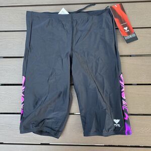 TYR Men's Tyreeco Nylon Purple/Black Swirl Swimsuit Jammer Sz 34 NEW